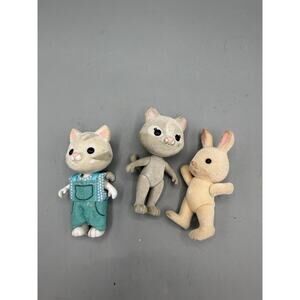 Lot of 3 Vintage Flocked Animal Mini Figures Cats Bunny Dollhouse Toys